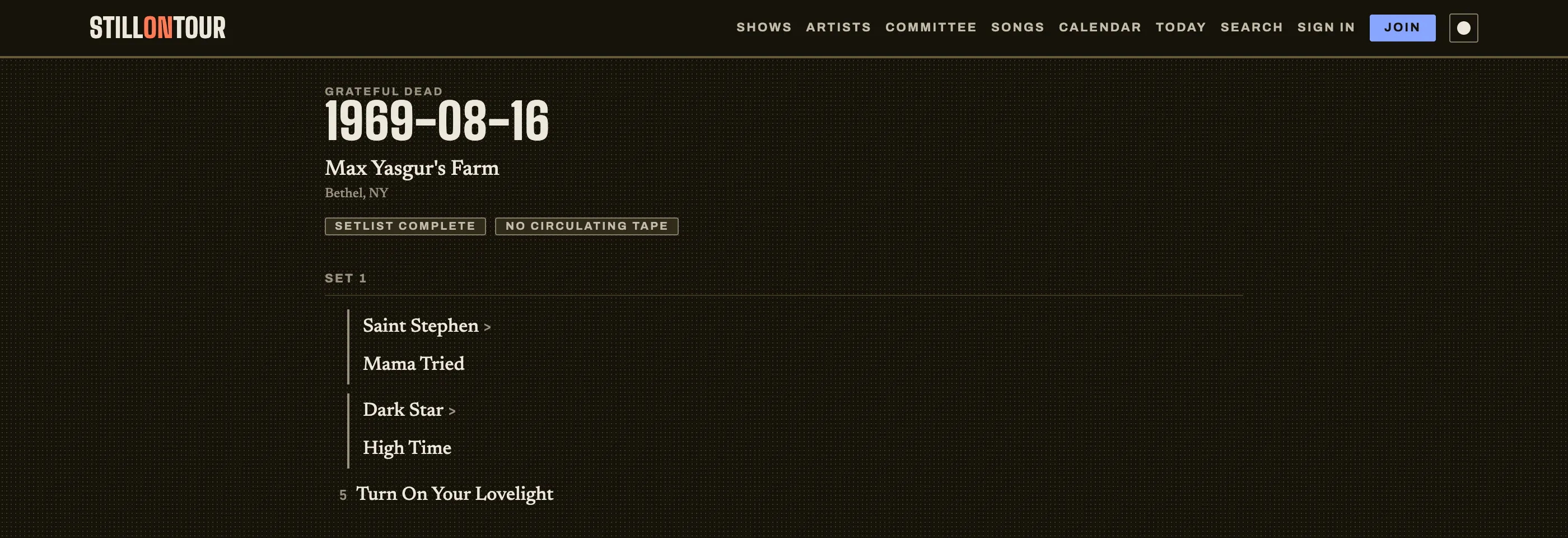 Screenshot of Still On Tour